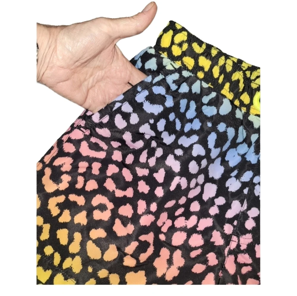 Forever 21 Men's Rainbow Cheetah Print Lined Swim Suit Board Shorts Size Small